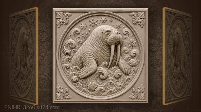 Walruses among stylized ocean waves 3d STL model