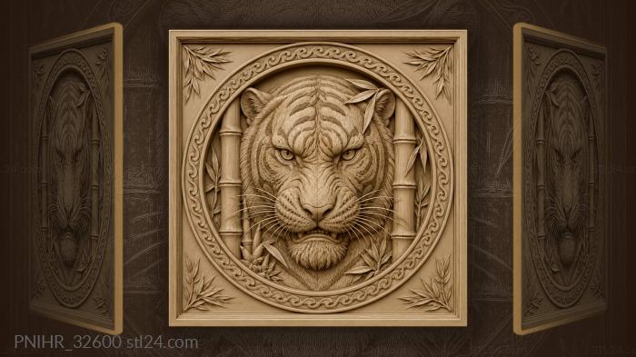 Tiger scents air between bamboo trunks 3d STL model