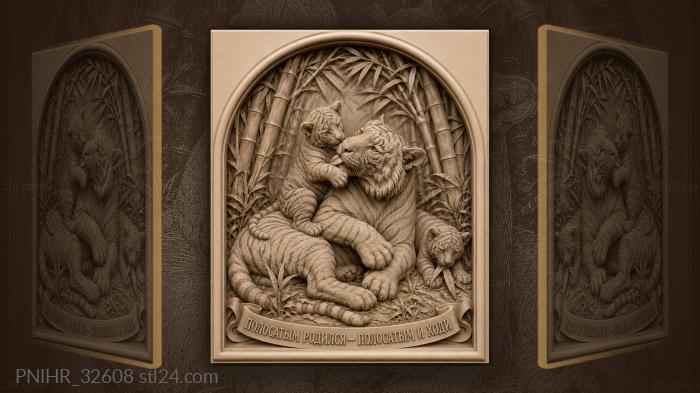 Tigress with playful cubs bamboo grove 3d STL model