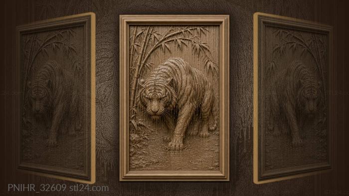 Tiger in tropical rain bamboo 3d STL model