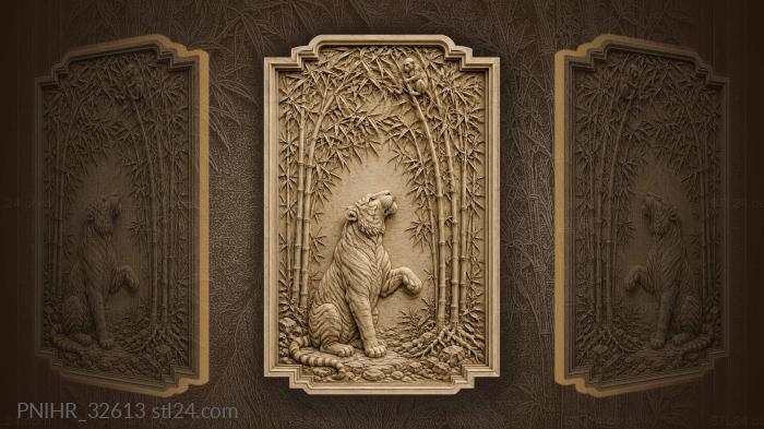 Tiger watching bamboo and monkey 3d STL model