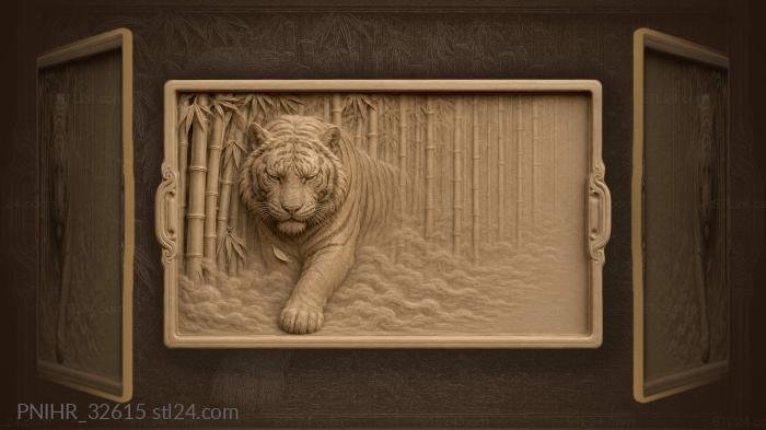 Tiger emerges through misty bamboo 3d STL model