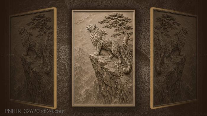 Windswept snow leopard challenges the crumbling brink 3d STL model