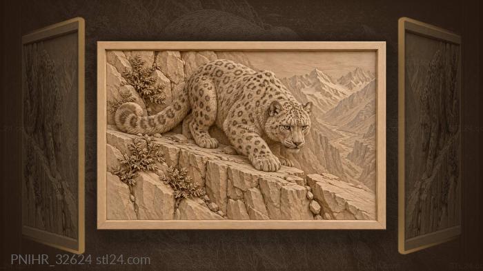 Creeping snow leopard tests foothold above void 3d STL model