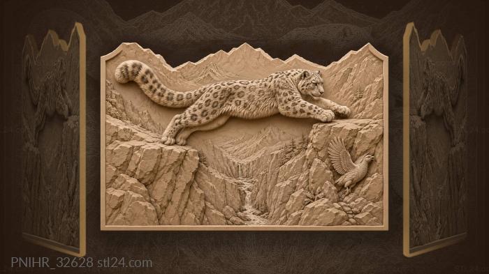 Airborne snow leopard clears the ravine 3d STL model
