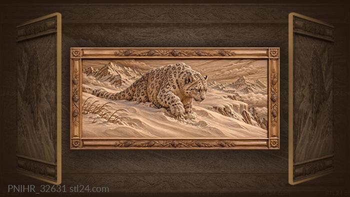 Trudging snow leopard breaks through ridge drifts 3d STL model