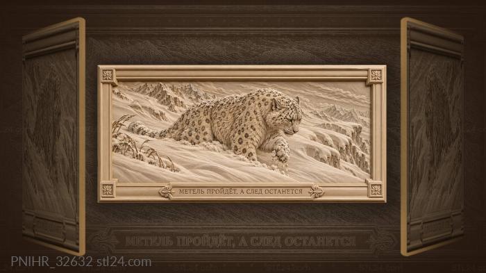 Enduring snow leopard leaves tracks after blizzard 3d STL model