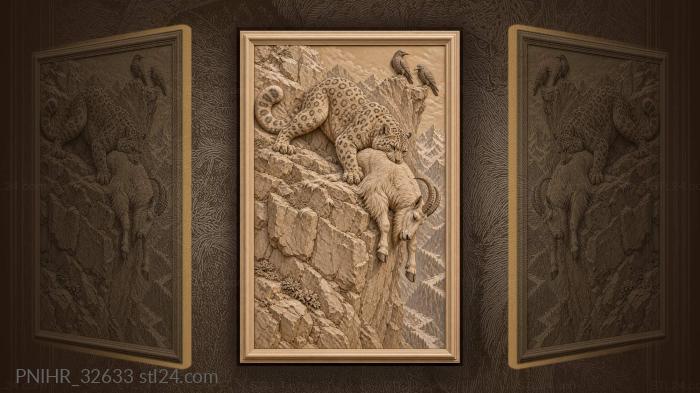 Snow leopard drags goat onto ledge 3d STL model
