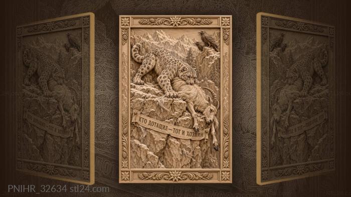 Ravens wait as snow leopard hauls prey 3d STL model