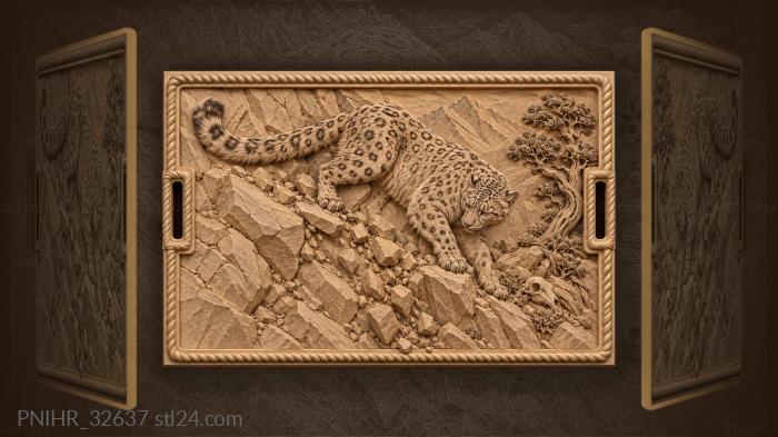 Snow leopard on rocky slope 3d STL model