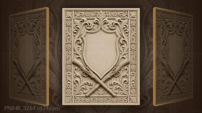 Crossed rifles antique shield decor 3d STL model