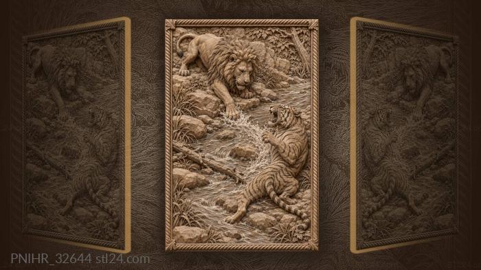 Lion and tiger at the ford 3d STL model