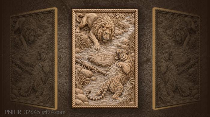 Lion and tiger at the stream 3d STL model