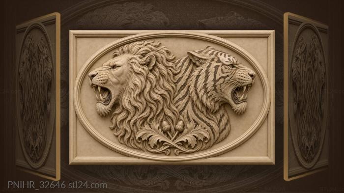 Lion and tiger facing opposite ways 3d STL model