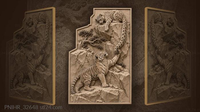 Tiger and leopard playful mountain scene 3d STL model