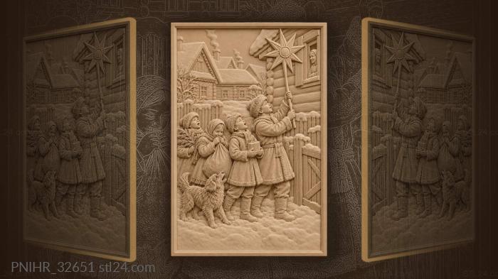 Winter carolers snowy village star 3d STL model