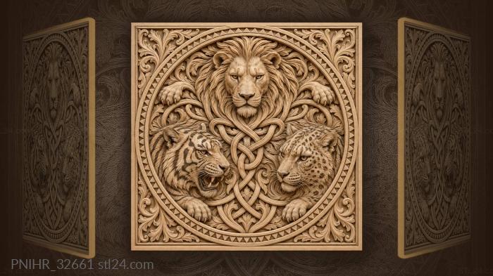 Lion binds tiger and leopard in knots 3d STL model