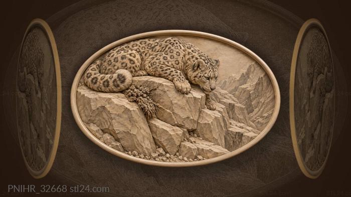 Crouching snow leopard tracks motion in gully 3d STL model