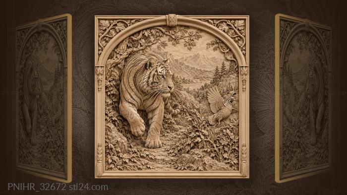 Tiger frozen mid step as quail flushes 3d STL model
