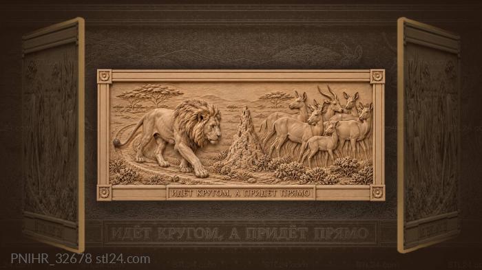 Lion pursues watchful herd of antelope 3d STL model