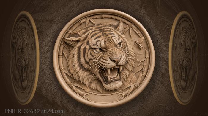 Tiger face wasp encounter bamboo border 3d STL model