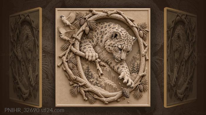 Reaching snow leopard bats at falling pinecone 3d STL model