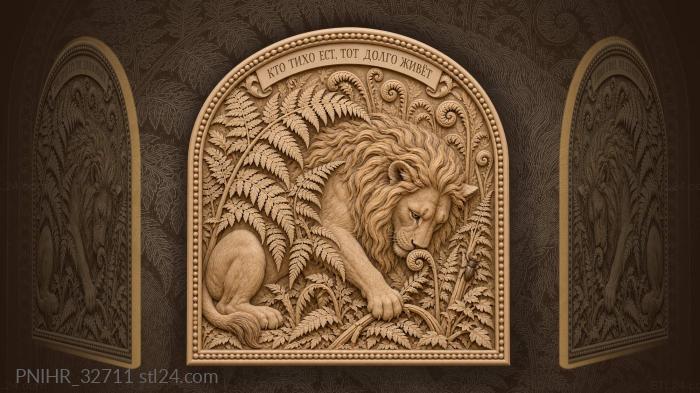 Lion nibbling fern shoot near beetle 3d STL model