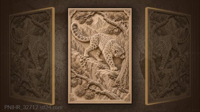 Snow leopard follows scratches through bent pines 3d STL model