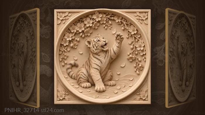 Playful tiger among cherry blossoms 3d STL model