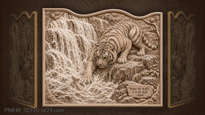 At the waterfall tiger strikes a fish 3d STL model