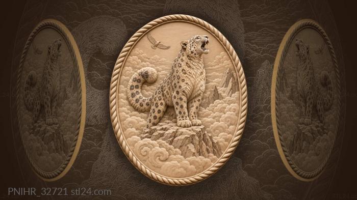 Summit leopard calls as clouds roll below 3d STL model