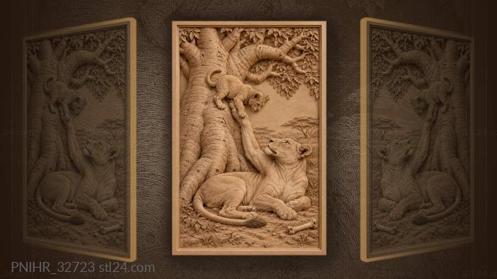 Lioness and cub under baobab 3d STL model