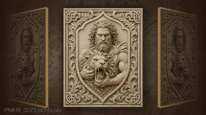 Man holding a roaring lion head 3d STL model