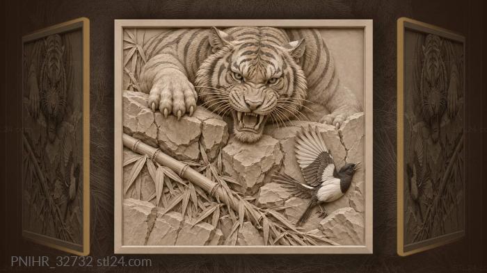 Tiger peering over rocky ledge 3d STL model