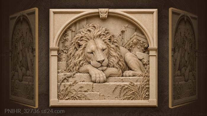 Lizard scurries past lion on warm steps 3d STL model