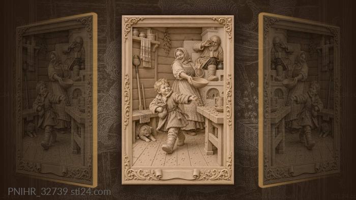 Boy scattering grain across the floor 3d STL model