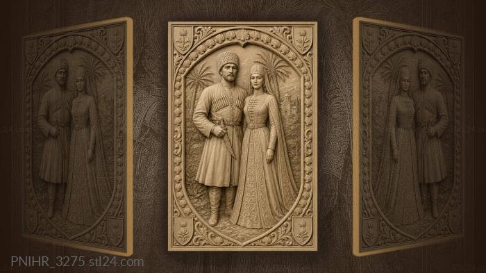 Abkhazian couple with mountain landscape 3d STL model