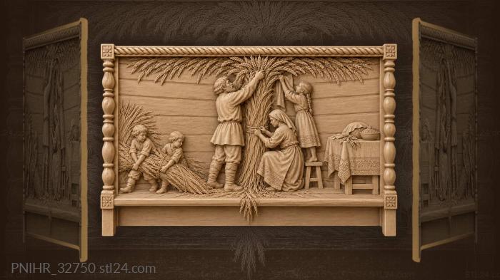 Family raises the ceremonial sheaf indoors 3d STL model