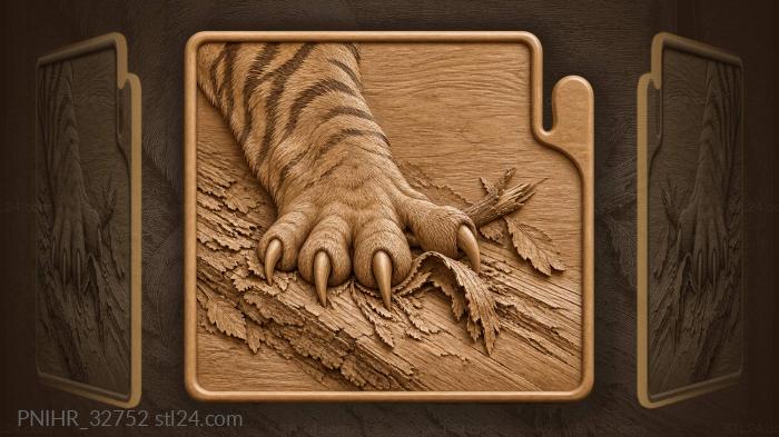 Tiger paw pressing into wood 3d STL model