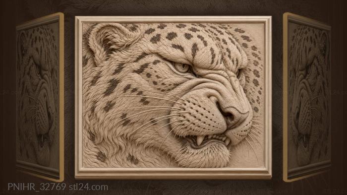 Snow leopard wrinkles its muzzle 3d STL model