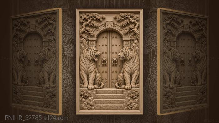Paired tigers guard the studded gateway 3d STL model