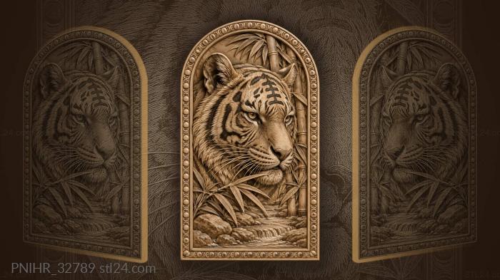 Tiger listens beside bamboo stream 3d STL model