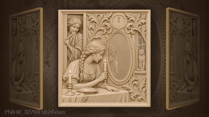 Girl holds candle beside mirror 3d STL model