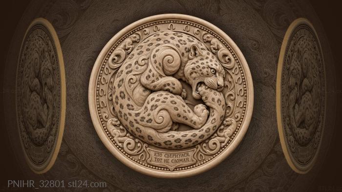 Snow leopard coiled in circle beasts 3d STL model