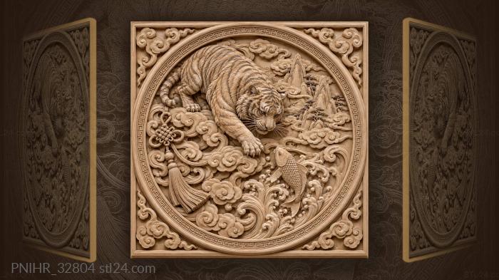 Tiger and carp among clouds 3d STL model