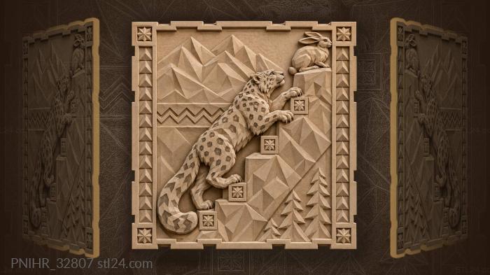Snow leopard and mountain hare hunt 3d STL model