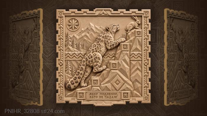 Snow leopard and arctic hare hunt 3d STL model