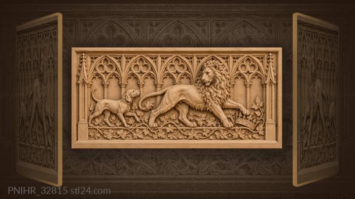 Lion pacing under arches past fallen crown 3d STL model
