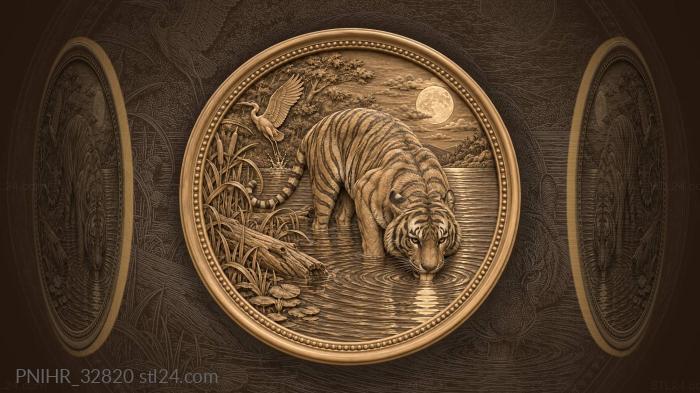 Tiger drinks beneath the moon 3d STL model