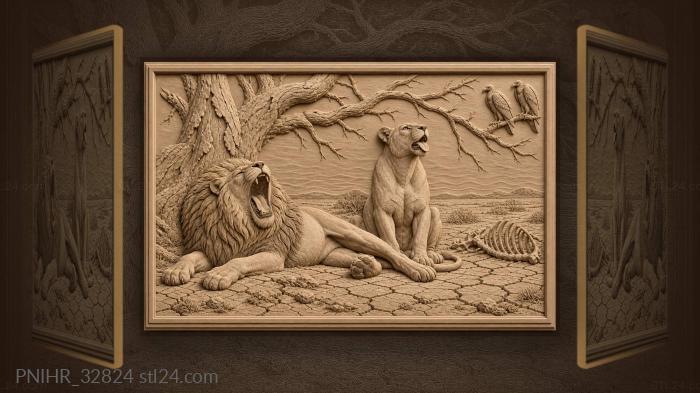 Lioness pants as her mate yawns 3d STL model